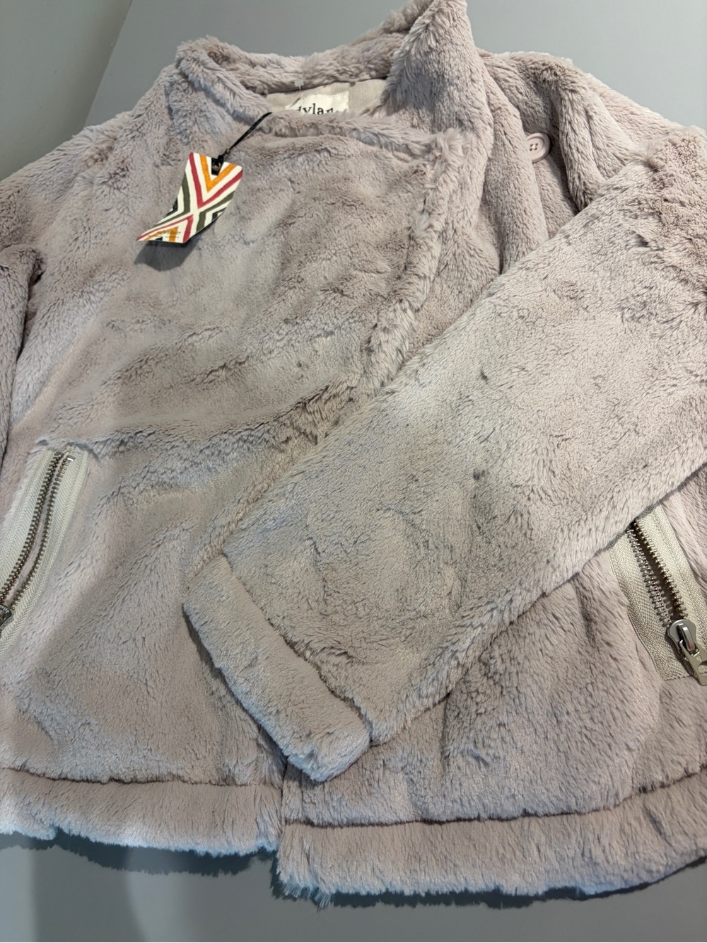 dylan Plush Teddy Jacket in Light Gray